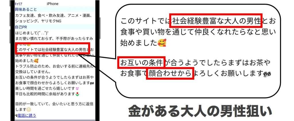 パパ活の可能性が高いプロフィール例